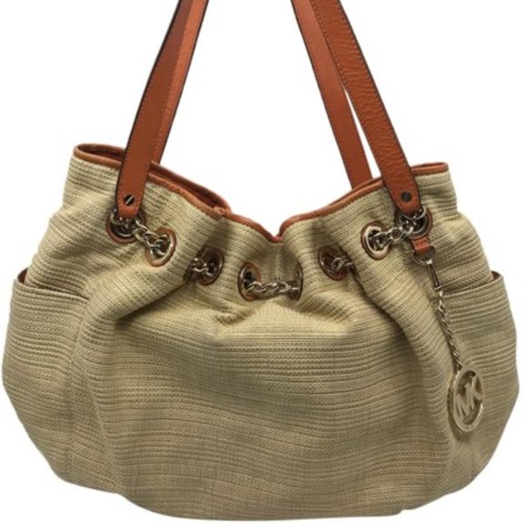 Michael Kors Handbags - Michael Kors Tan Brown Large Woven Straw Bag